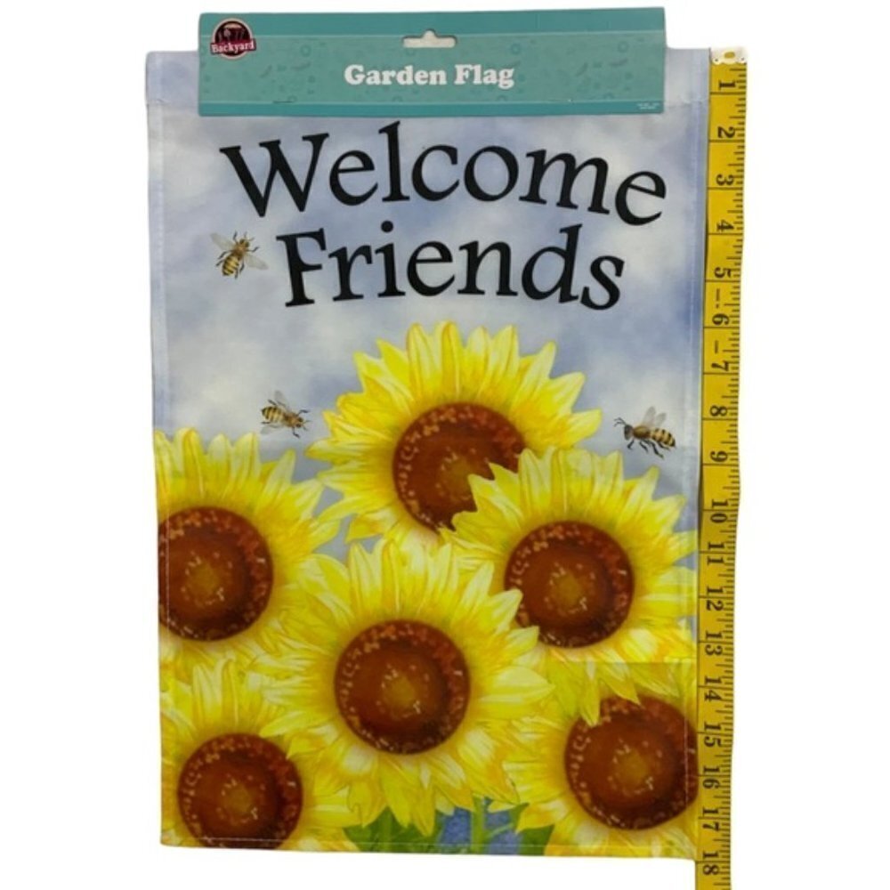 Garden Flag Sunflowers and Bees Welcome Friends 12 in X18 in Yellow Multicolor - Picture 4 of 9